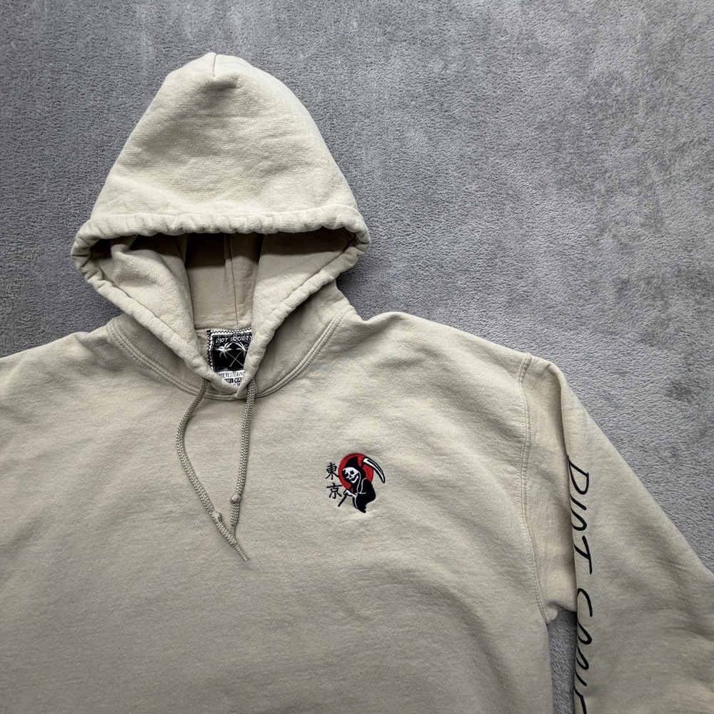 Riot Society Hoodie Mens Large Beige Fleece Sweatshirt Grim Reaper Skull Graphic - Picture 4 of 9
